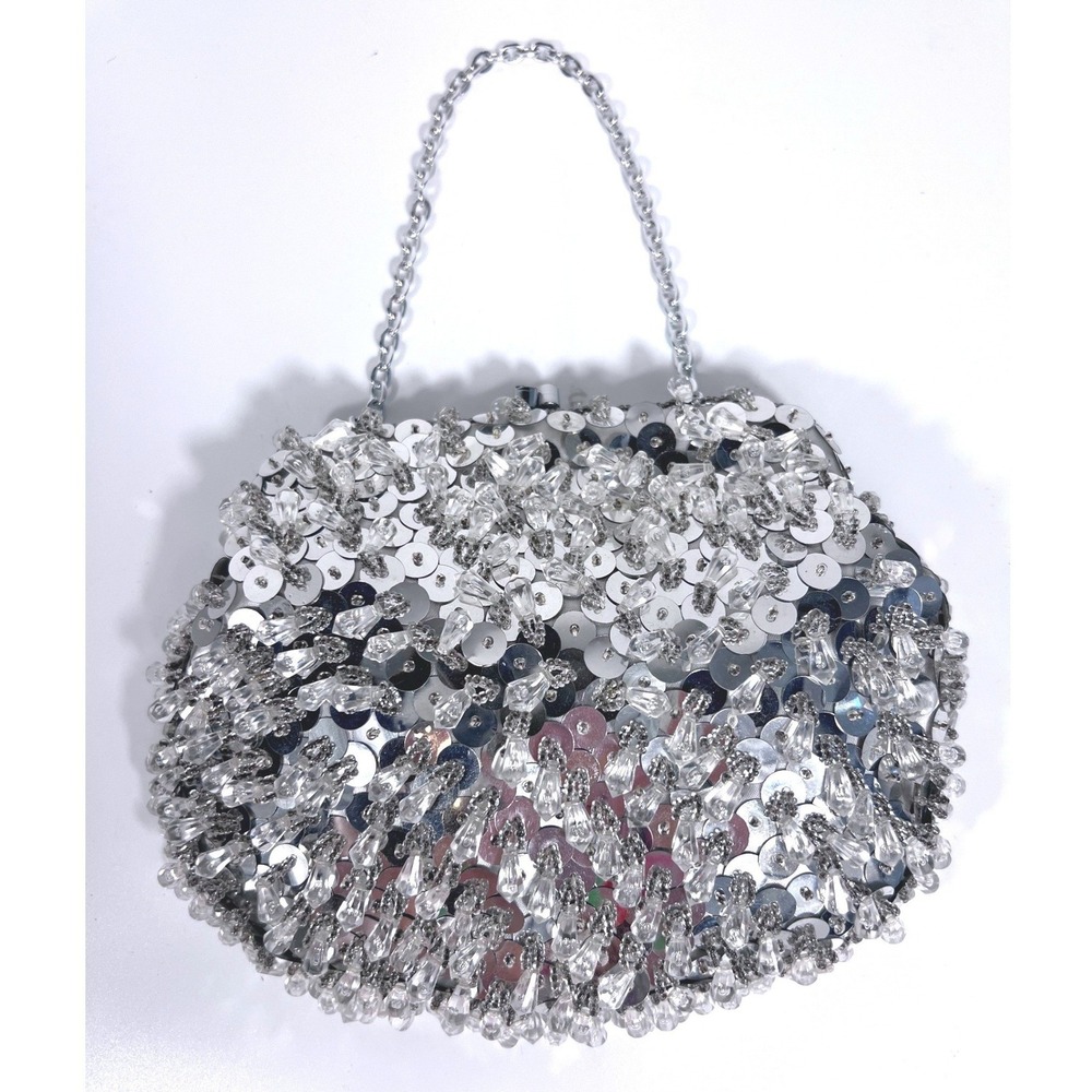 Vintage Sequin Silver Clutch Handmade in Hong Kong Evening Cocktail Sparkly
